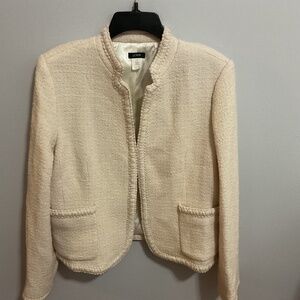 J Crew Cream Tweed Lady Jacket with Braided Detailing, Wool Blend, Size 16